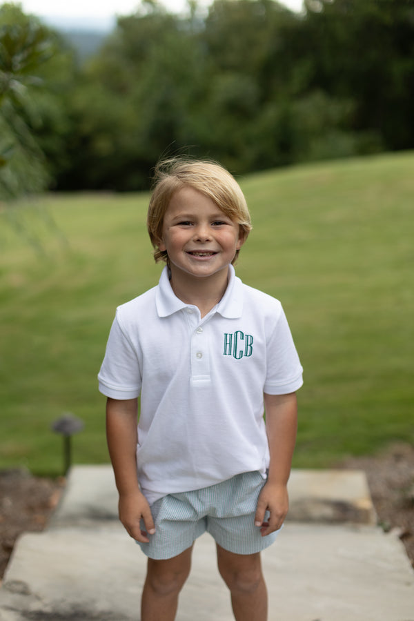 Boy Polo Short Sleeve White with Varisty Monogram