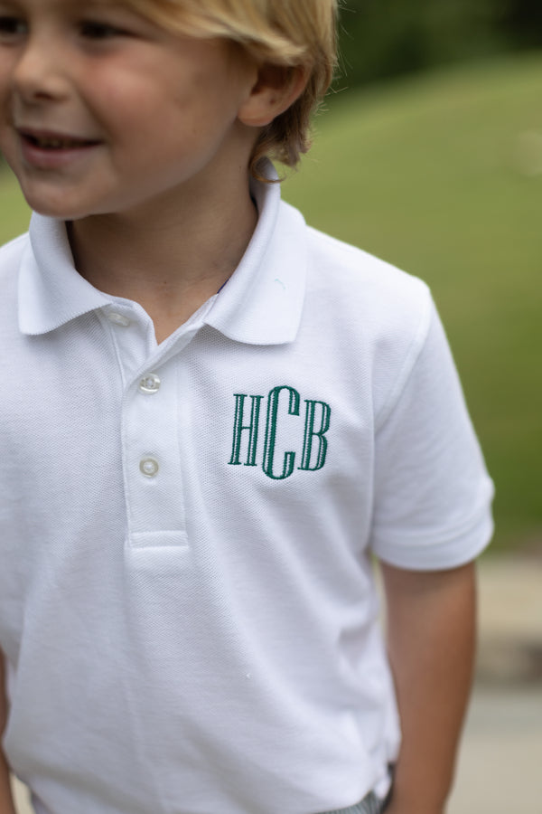 Boy Polo Short Sleeve White with Varisty Monogram