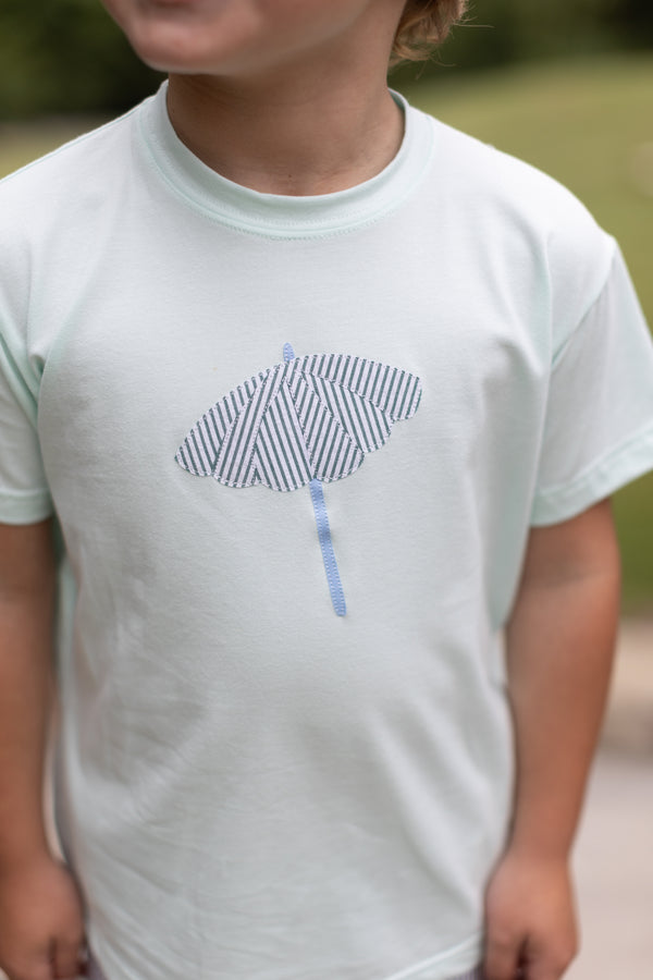 Boy Tee Premium in Icy Mint Knit with Beach Umbrella