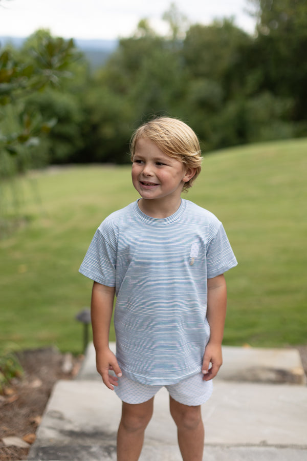 Boy Tee Premium in Dusty Blue Stripe Knit w/ Mini Popsicle