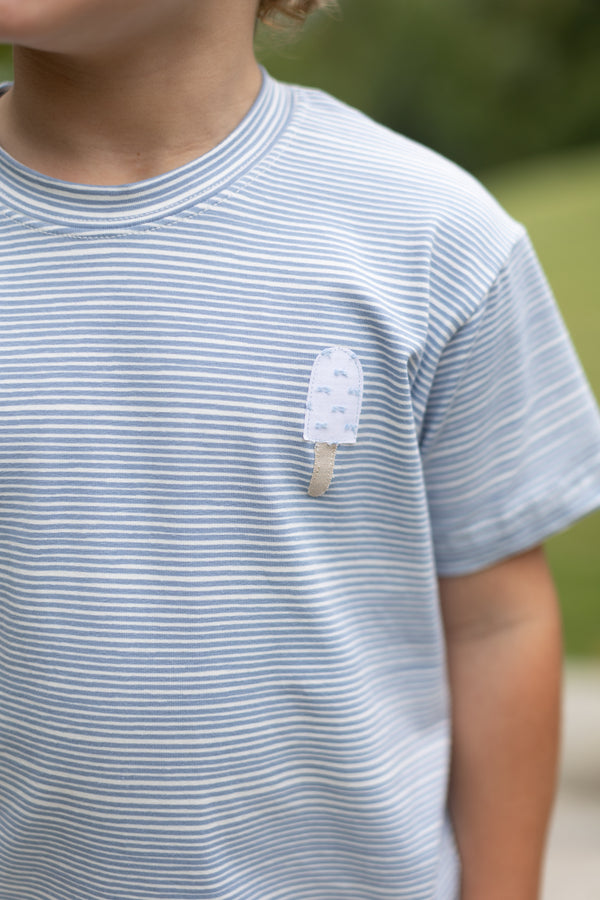 Boy Tee Premium in Dusty Blue Stripe Knit w/ Mini Popsicle