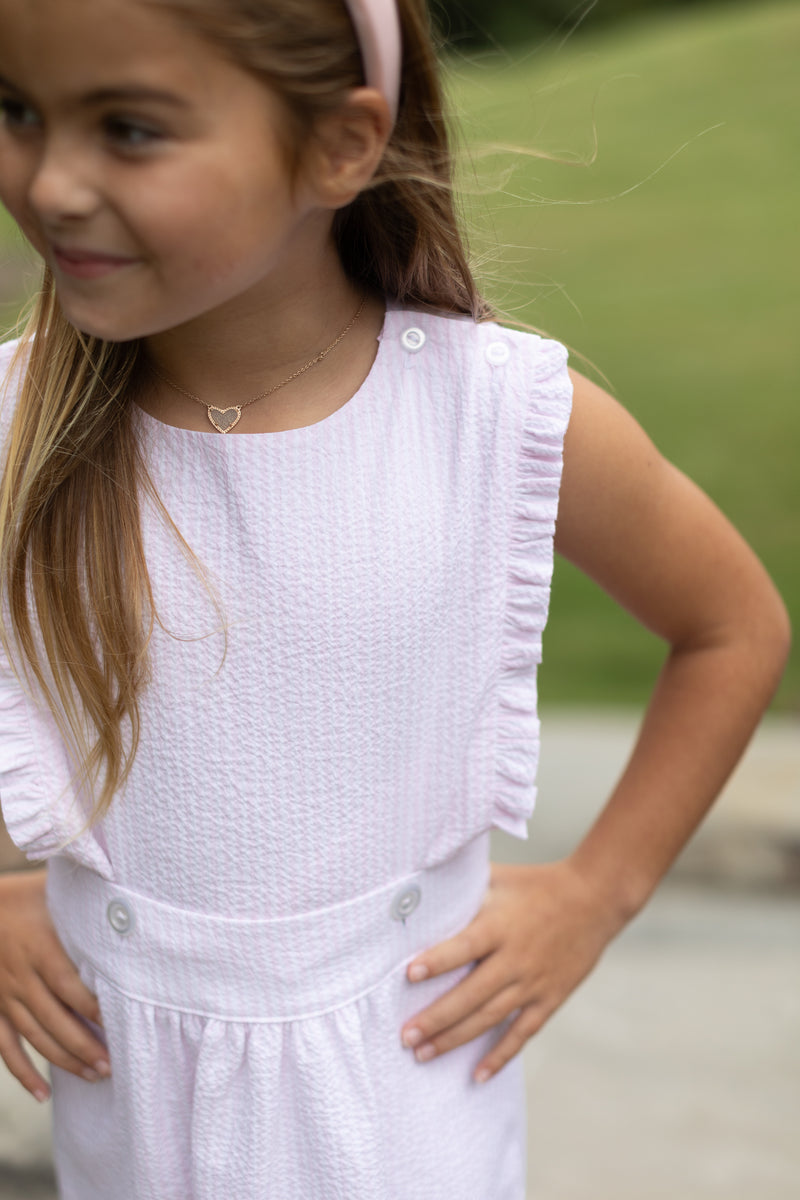 Bitty Button-On Skirt Lined w/ Ruffles in Light Pink Stripe Seersucker