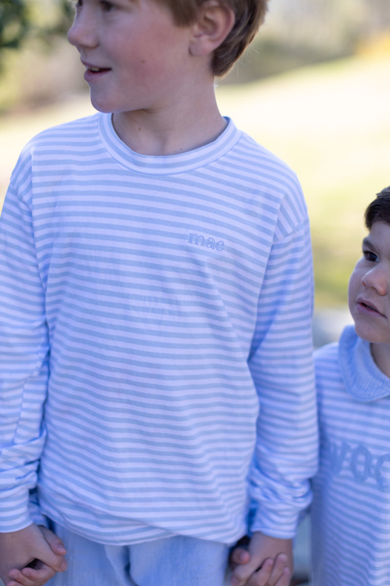 Boy Tee Long Sleeve Premium in Seaside Stripe Knit w/ Schoolbook Name