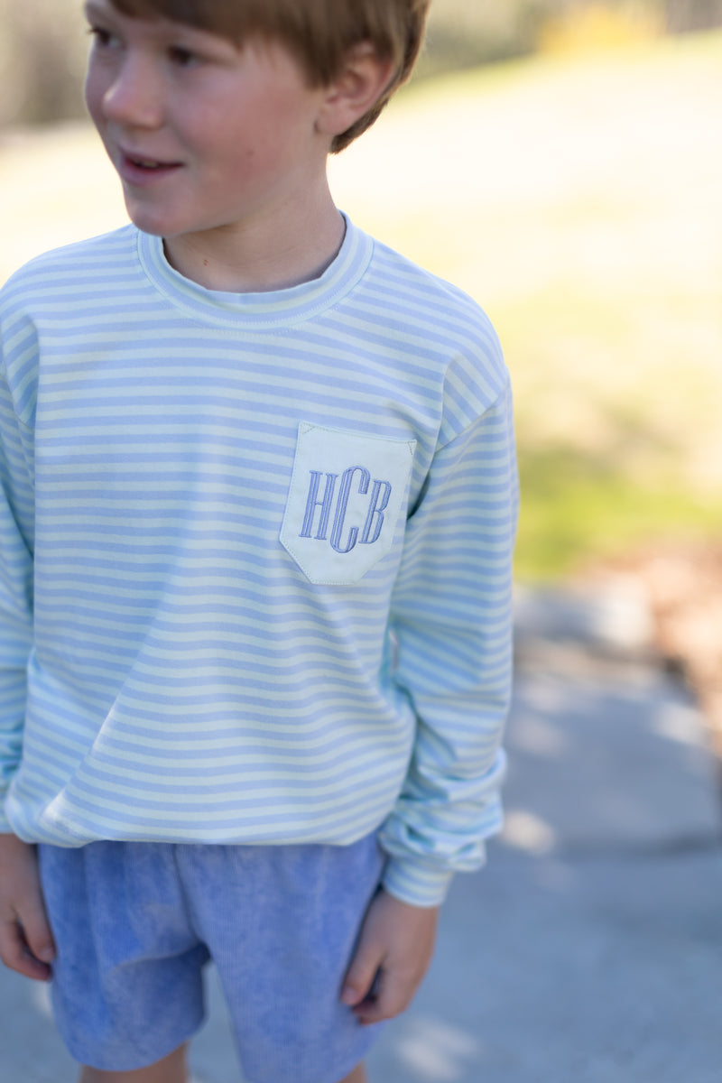 Boy Tee Long Sleeve Premium in Watercolor Stripe Knit w/ Pocket with Mono