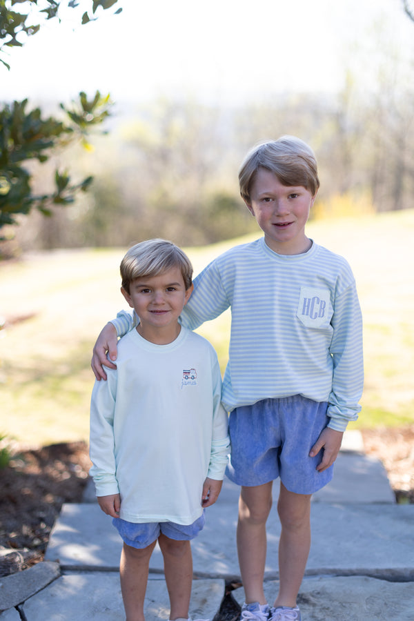 Boy Tee Long Sleeve Premium in Watercolor Stripe Knit w/ Pocket with Mono