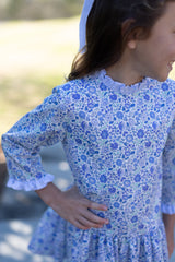 Mary Reddoch Dress 3/4 Sleeve Lined in Blue Liberty Floral