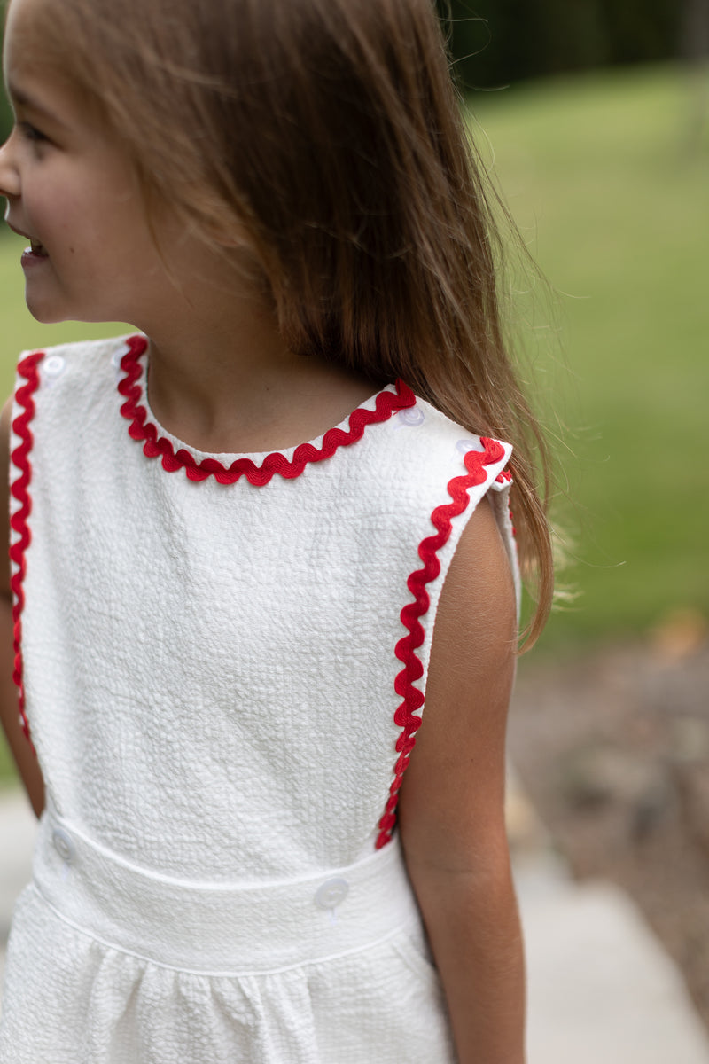 Bitty Button-On Skirt Lined w/ Ric Rac in Ivory Gauze