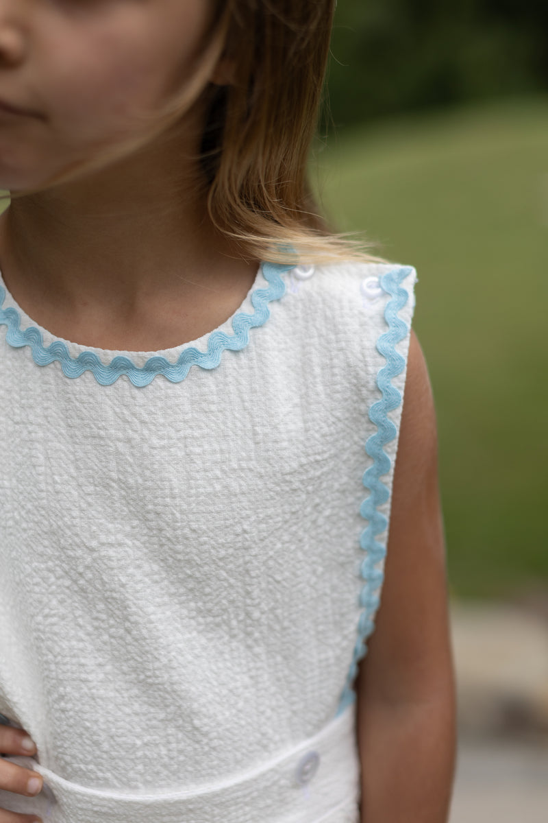 Bitty Button-On Skirt Lined w/ Ric Rac in Ivory Gauze