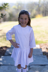 Mary Reddoch Dress 3/4 Sleeve Lined in Pink Swiss Dots