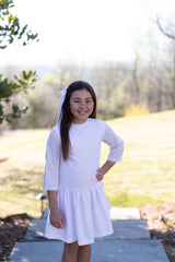 Mary Reddoch Dress 3/4 Sleeve Lined in White Swiss Dots