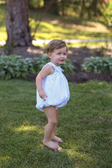 Payton Bubble Short Lined w/ Piping Straps in Blue Swiss Dots