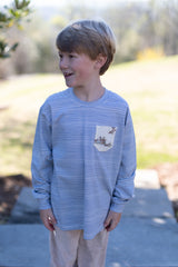 Boy Tee Long Sleeve Premium in Dusty Blue Stripe Knit w/ Pocket
