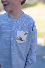 Boy Tee Long Sleeve Premium in Dusty Blue Stripe Knit w/ Pocket