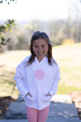 Fleece Hoodie White with Double Scallop w/ Uppercase Fabric Initial