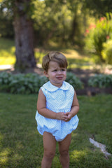 Forrest Bubble Sleeveless Lined in Blue Swiss Dots