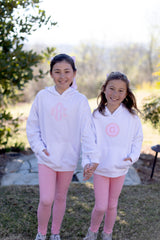 Fleece Hoodie White with Royal Fabric Monogram