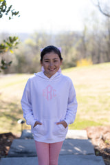 Fleece Hoodie White with Royal Fabric Monogram