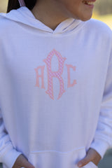 Fleece Hoodie White with Royal Fabric Monogram