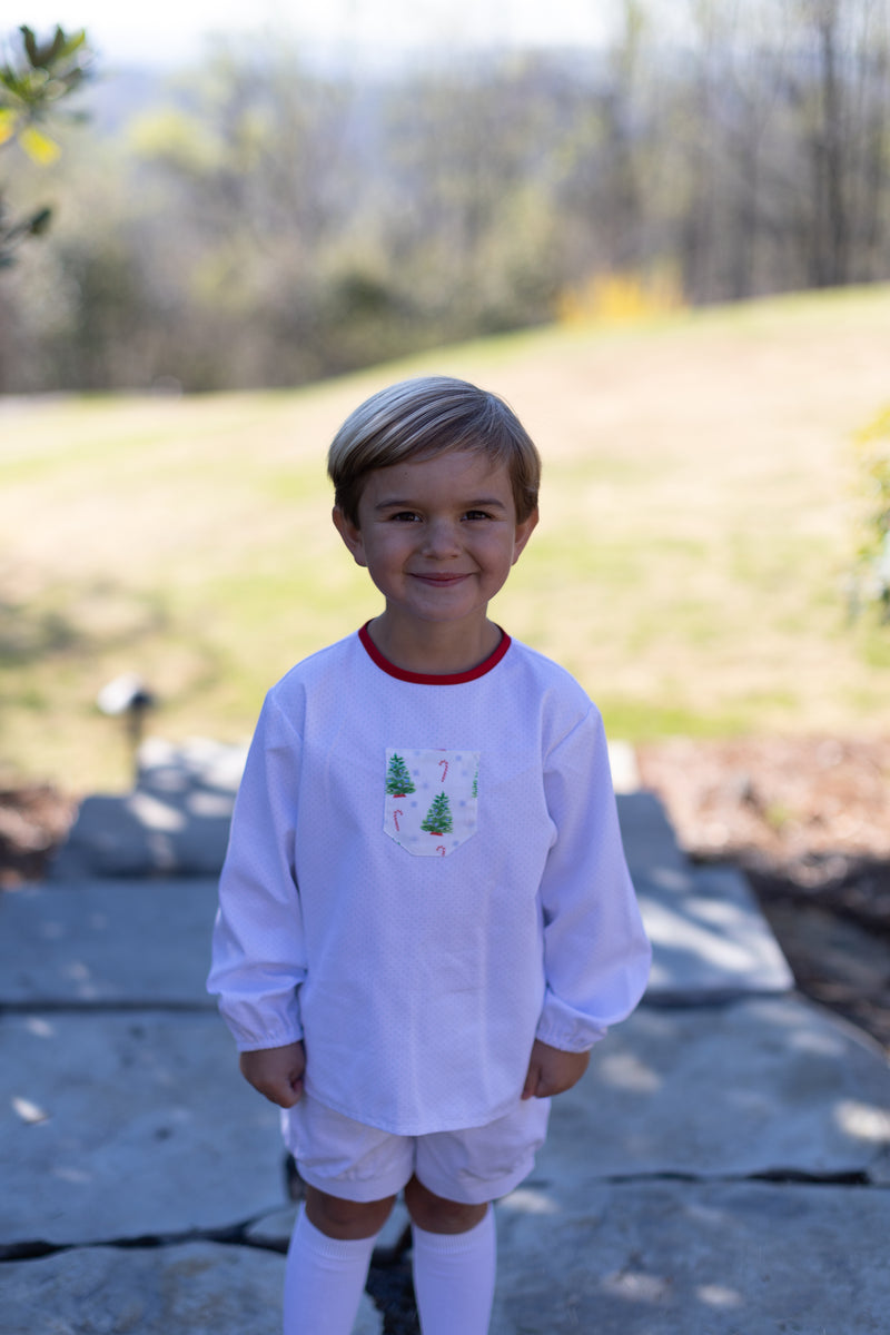 James Shirt Long Sleeve w/ Elastic in Blue Bitty Dot Pique