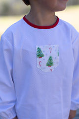 James Shirt Long Sleeve w/ Elastic in Blue Bitty Dot Pique