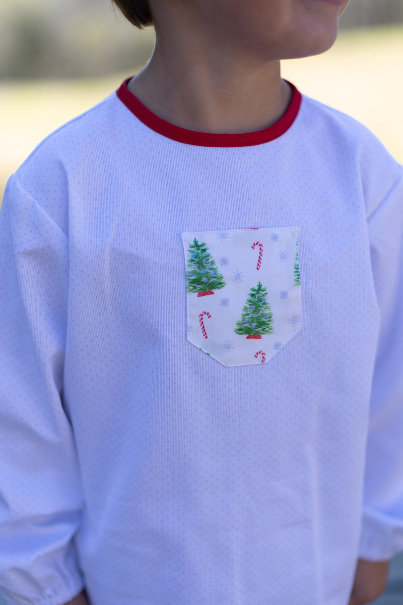 James Shirt Long Sleeve w/ Elastic in Blue Bitty Dot Pique