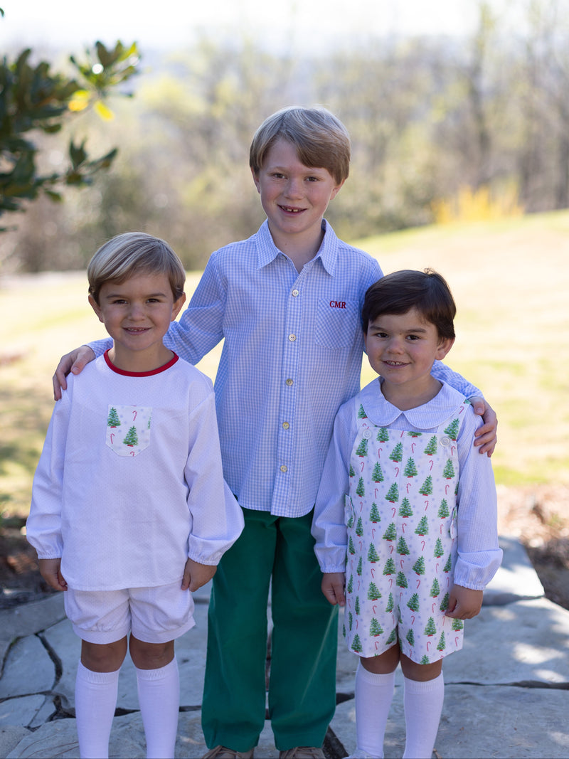 James Shirt Long Sleeve w/ Elastic in Blue Bitty Dot Pique
