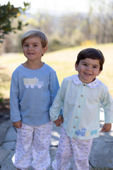 Graham Knit Shirt Long Sleeve in Icy Mint Knit w/ Train