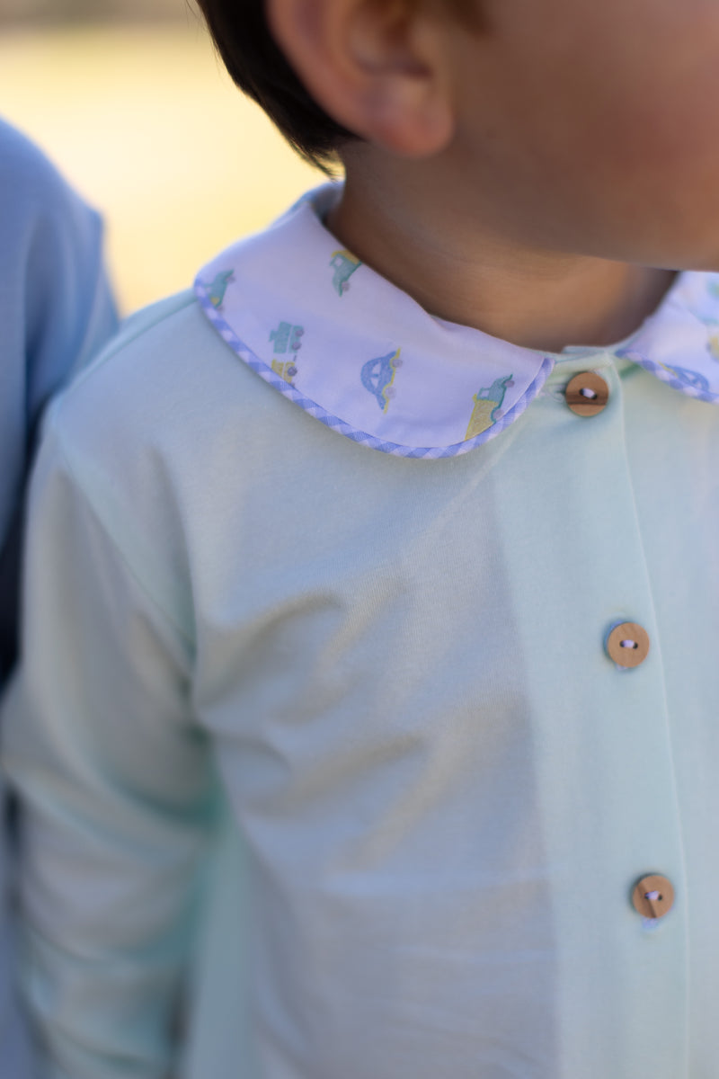 Graham Knit Shirt Long Sleeve in Icy Mint Knit w/ Train