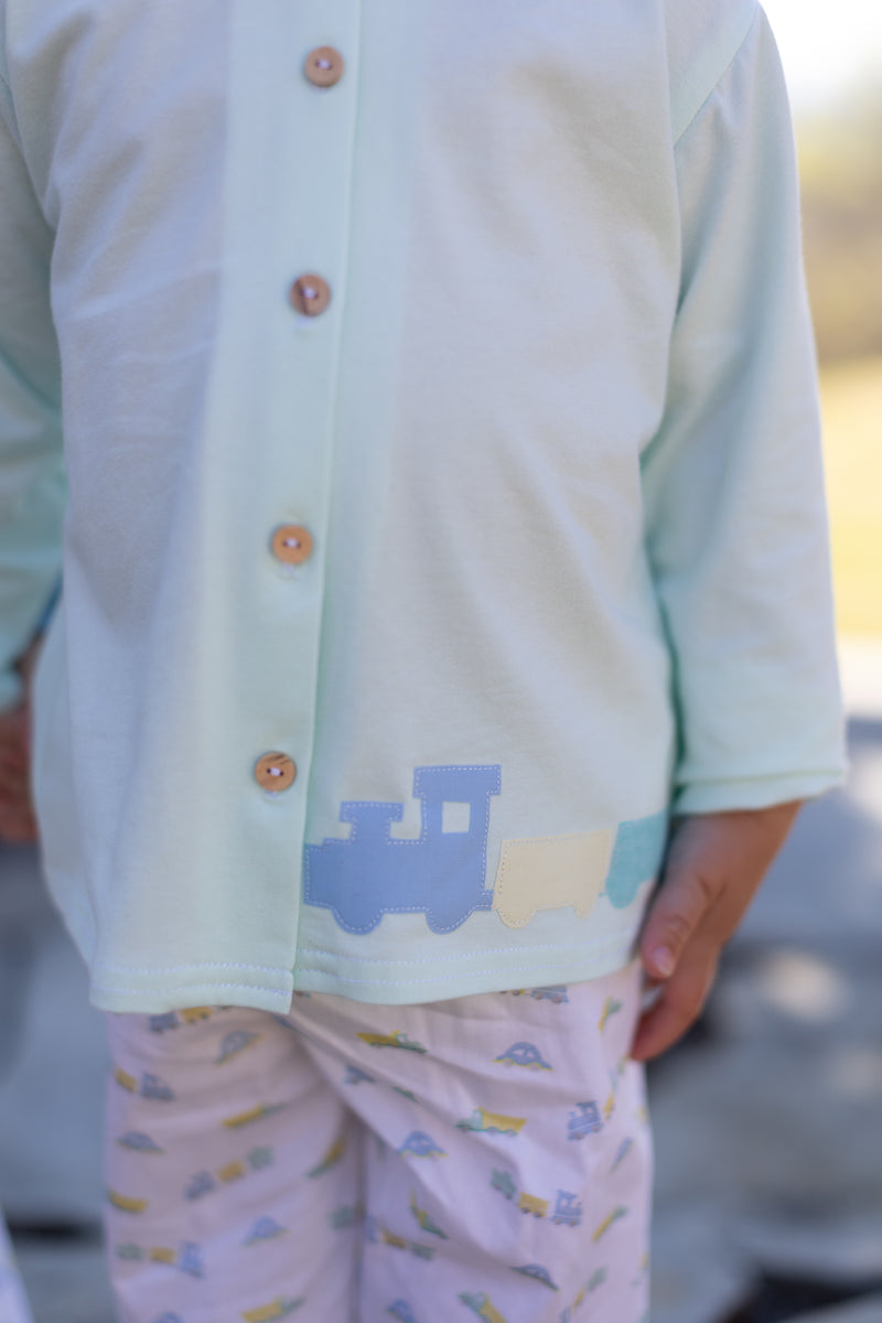 Graham Knit Shirt Long Sleeve in Icy Mint Knit w/ Train