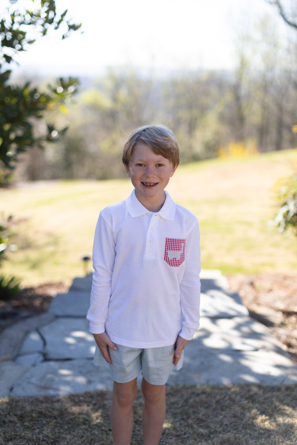 Boy Polo Long Sleeve White with Pocket w/ Mini Wagon