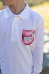 Boy Polo Long Sleeve White with Pocket w/ Mini Wagon