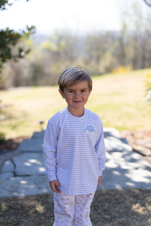 Boy Tee Long Sleeve Premium in Seaside Stripe Knit w/ 1 Car