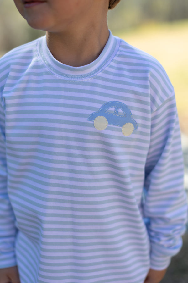Boy Tee Long Sleeve Premium in Seaside Stripe Knit w/ 1 Car