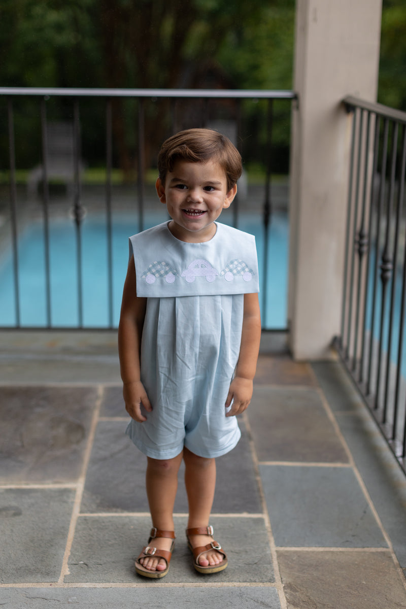 Carter Romper in Light Blue Pique