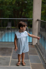 Carter Romper in Light Blue Pique