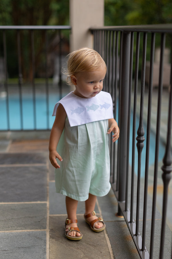 Carter Romper in Seafoam Pique