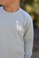 Boy Tee Long Sleeve Premium in Mist Knit w/ Mini Brachiosaurus