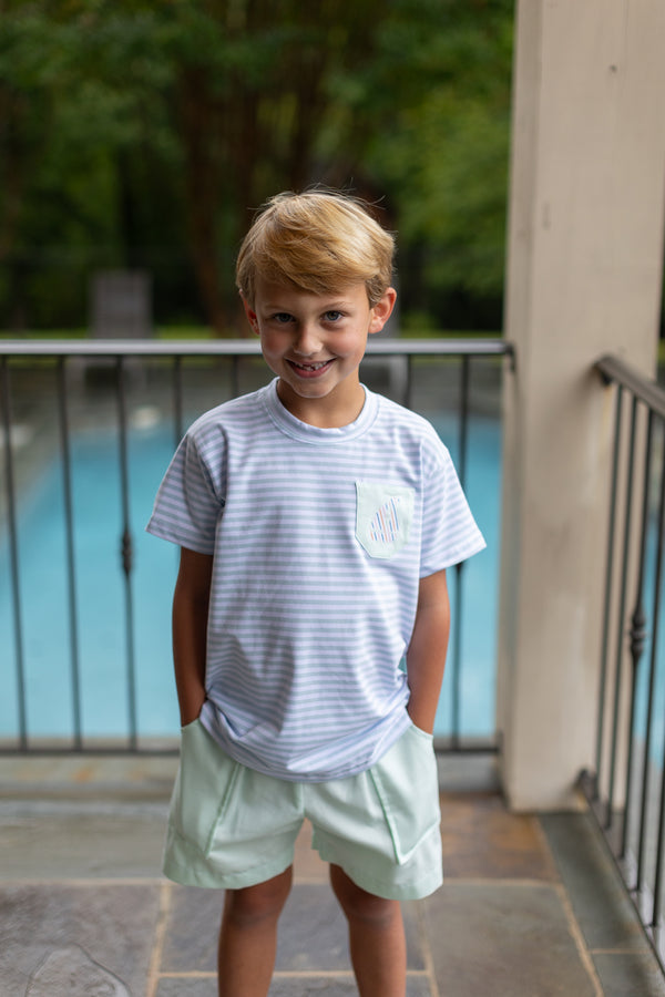 Boy Tee Premium in Seaside Stripe Knit with Pocket w/ Mini Sailboat