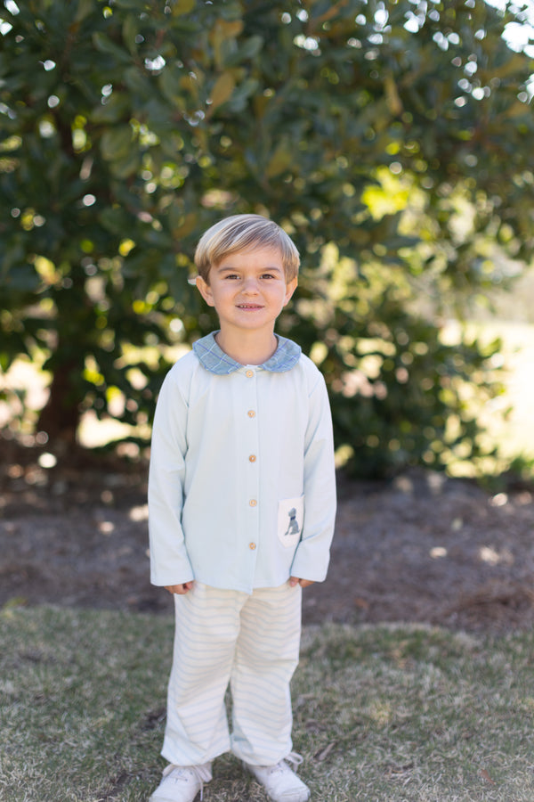 Graham Knit Shirt Long Sleeve in Light Blue Knit