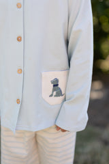 Graham Knit Shirt Long Sleeve in Light Blue Knit