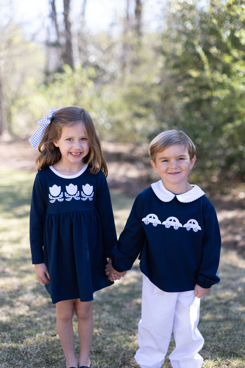 David Knit Shirt Long Sleeve Basic in Navy Knit