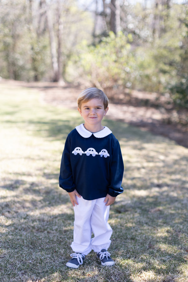 Ankle Elastic Pants in Bitty Dot Royal Pique