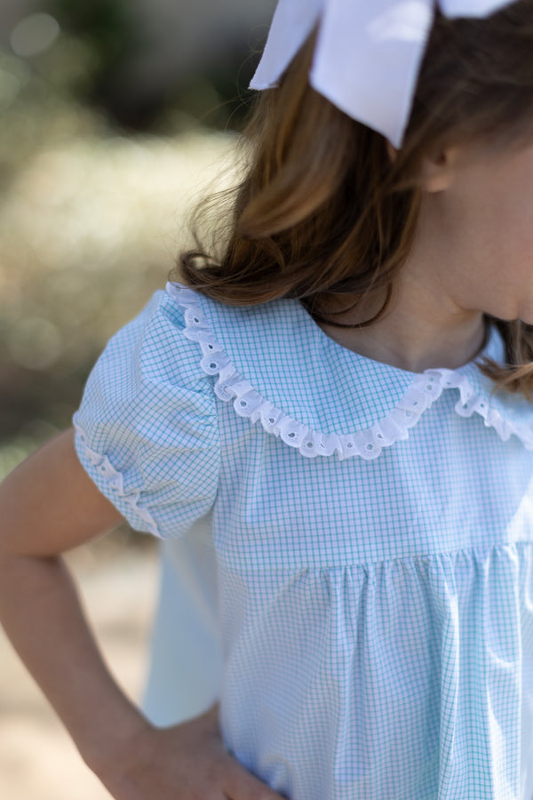 Amy Dress in Aqua Windowpane
