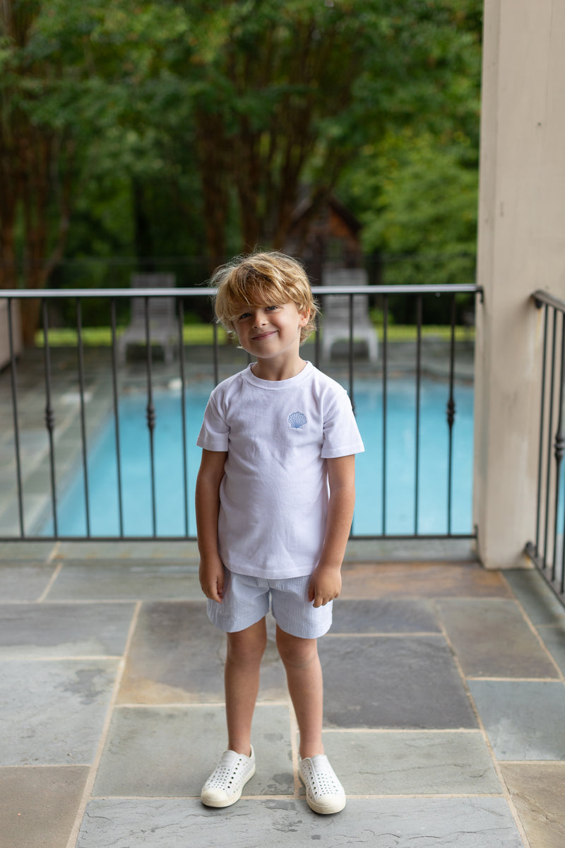 Boy Shorts in Light Blue Seersucker