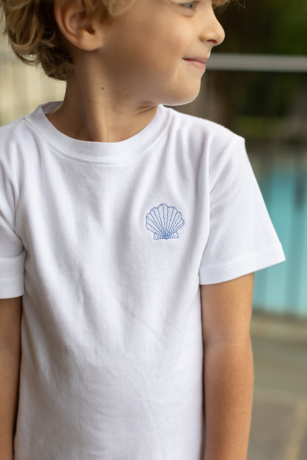 Boy Tee Short Sleeve White w/ Shell Embroidery