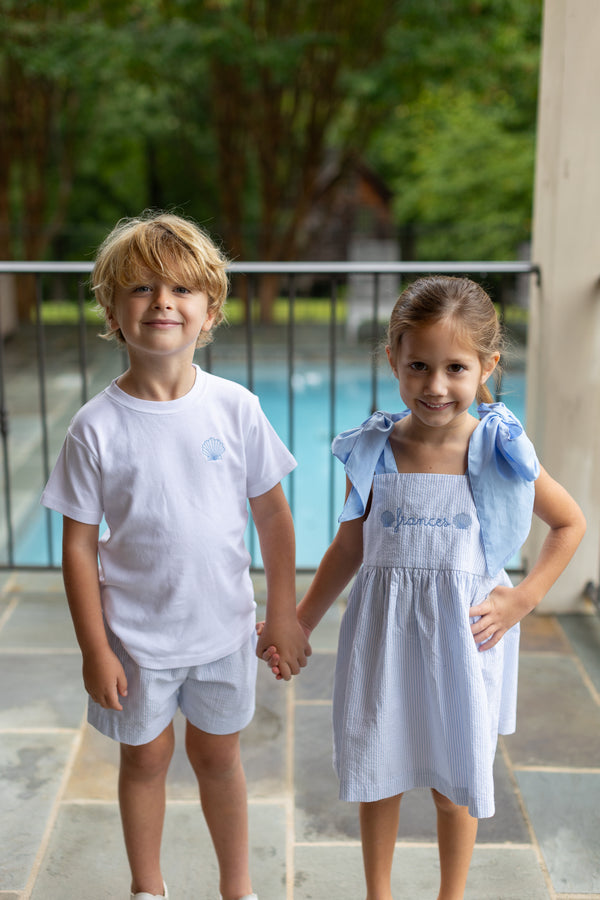 Boy Shorts in Light Blue Seersucker