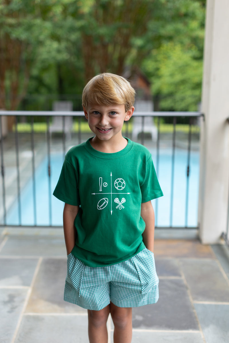 Boy Tee Short Sleeve Kelly Green with Sports Quadrant