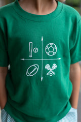 Boy Tee Short Sleeve Kelly Green with Sports Quadrant