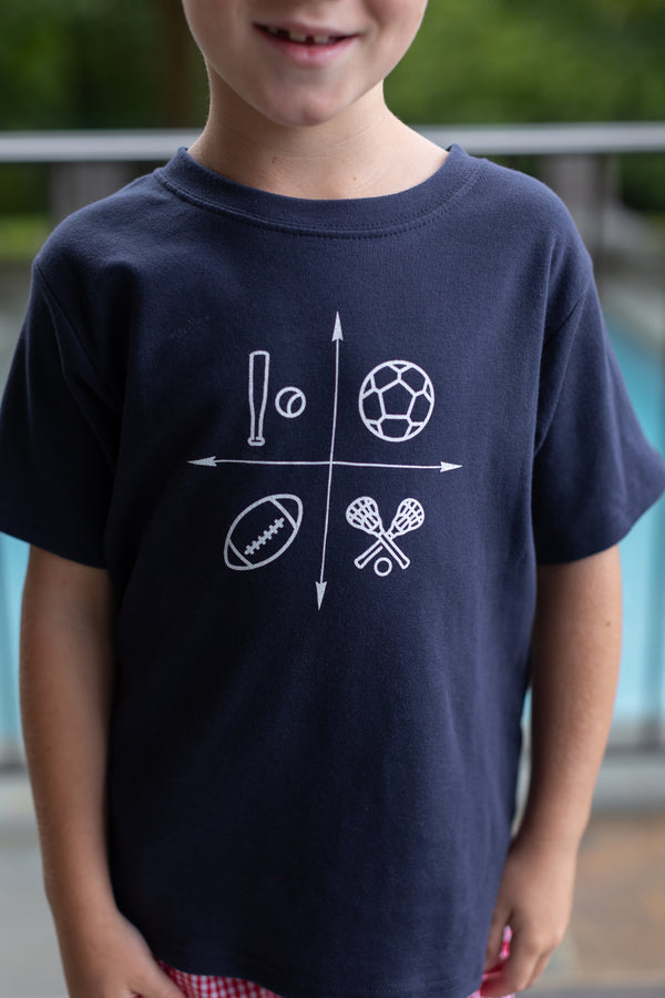 Boy Tee Short Sleeve Navy with Sports Quadrant