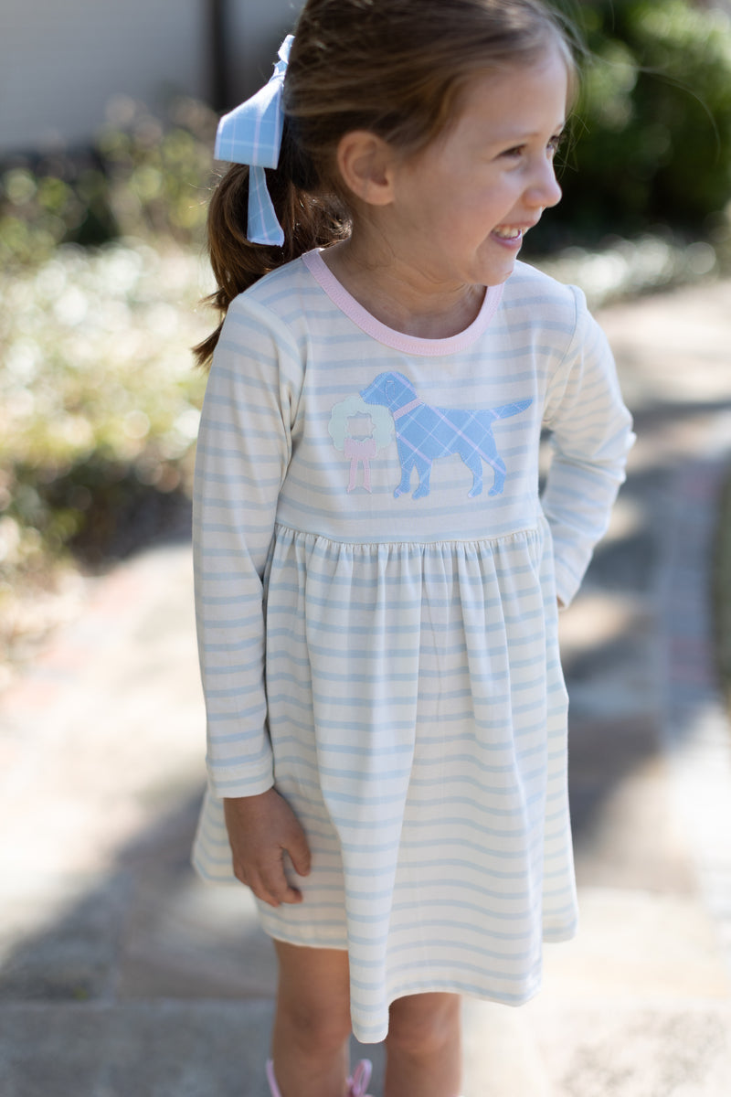 Sophie Knit Dress Long Sleeve Premium in Baby Blue Stripe Knit